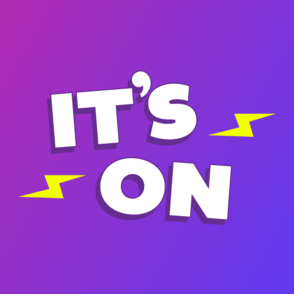 Purple and blue background with white text: IT'S ON
