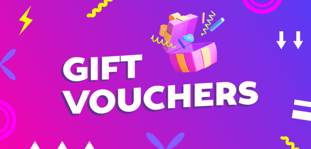 Graphic saying Gift Vouchers on sale now with an image of a present